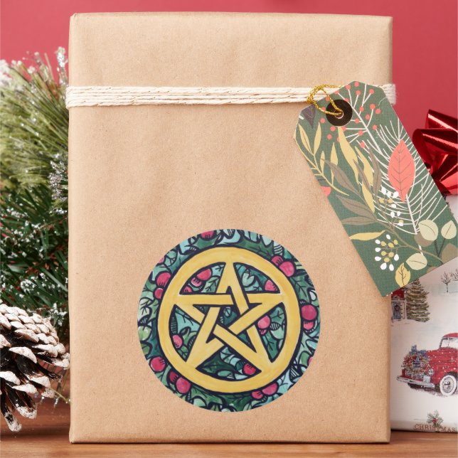 Pagan Weihnachten Pentagram Runder Aufkleber (Feiertag)