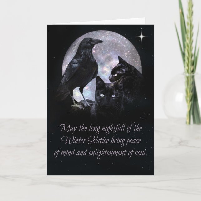 Pagan Wicca Winter Solstice Raven und Katzen Karte (Vorderseite)