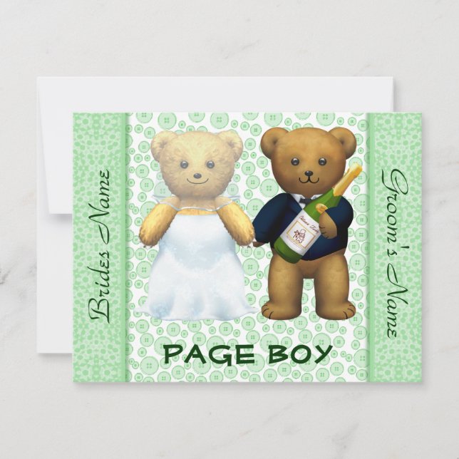 Page Boy - Teddy Bears Apple Green Wedite Einladung (Vorderseite)
