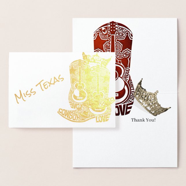 Pageant Crown Cowboy Boot Gold Danke Folienkarte (Anzeige)