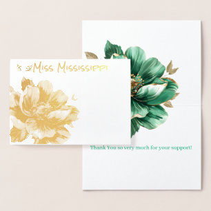 Pageant Crown & Magnolia Gold Foil Danke Karte