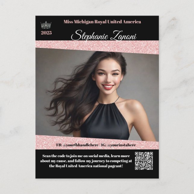 Pageant Promo Autogrammkarte | QR-Code Postkarte (Vorderseite)
