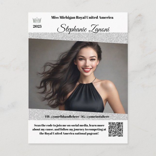 Pageant Promo Autogrammkarte | QR-Code Postkarte (Vorderseite)