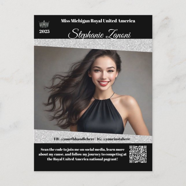 Pageant Promo Autogrammkarte | QR-Code Postkarte (Vorderseite)