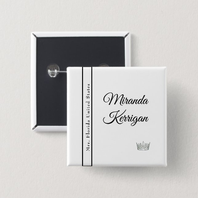 Pageant Sash Button-Button | Weißer Hintergrund Button (Vorne & Hinten)