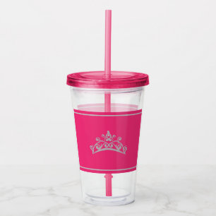 Pageant Silver Crown Fuschia Pink Acrylic Tumbler Acryltrinkbecher