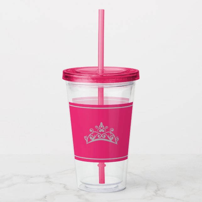 Pageant Silver Crown Fuschia Pink Acrylic Tumbler Acryltrinkbecher (Vorderseite)