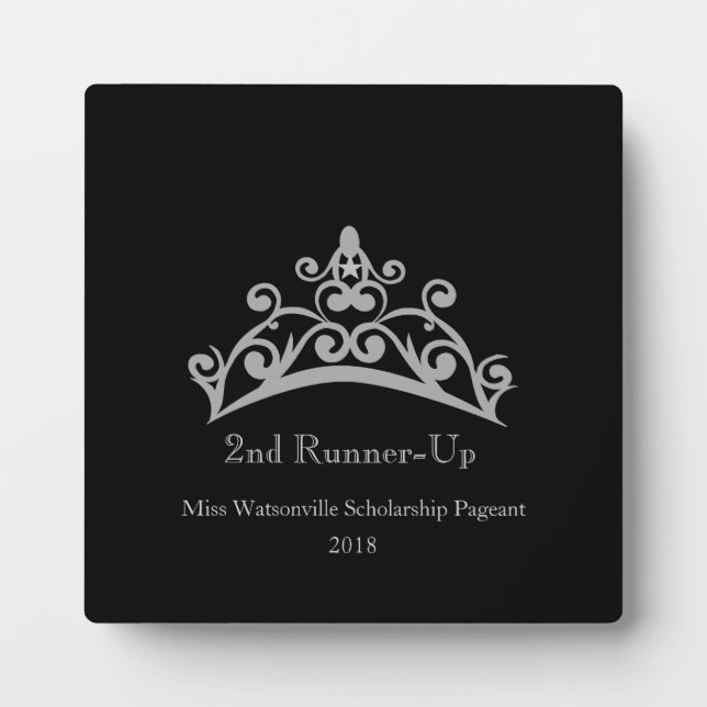 Pageant Silver Tiara Crown 2. Runner-up Plaque Fotoplatte (Vorderseite)