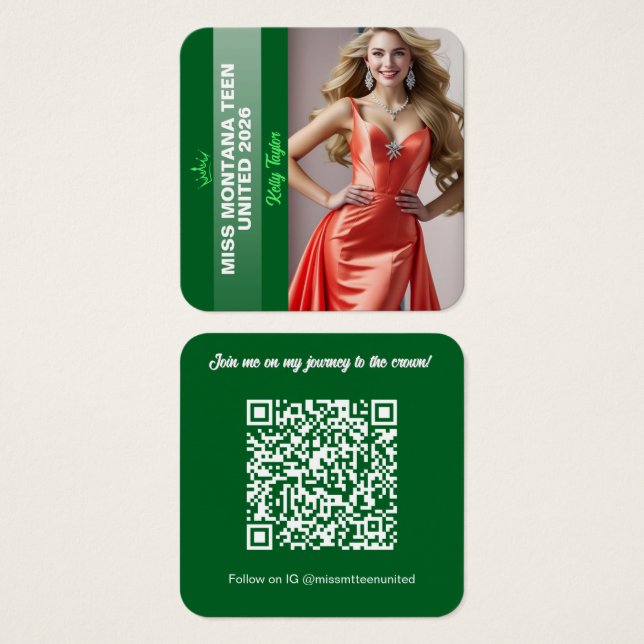 Pageant Titleholder Profile Card | Color Pop Green (Vorne & Hinten)