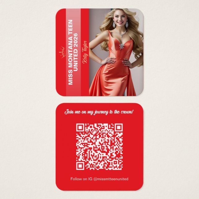Pageant Titleholder Profile Card | Color Pop Red (Vorne & Hinten)