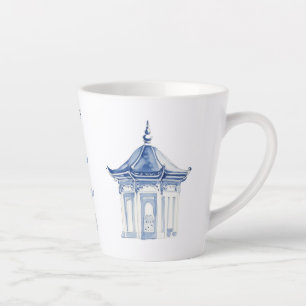 Pagoda Chinoiserie Blau und Weiß Latte Tasse