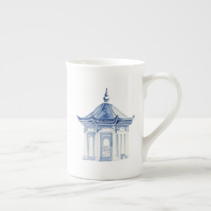 Pagoda Chinoiserie Tasse Blau und Weißer Kaffee