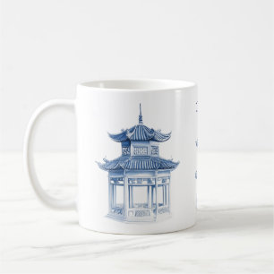 Pagoda Chinoiserie Tasse Blau und Weißer Kaffee