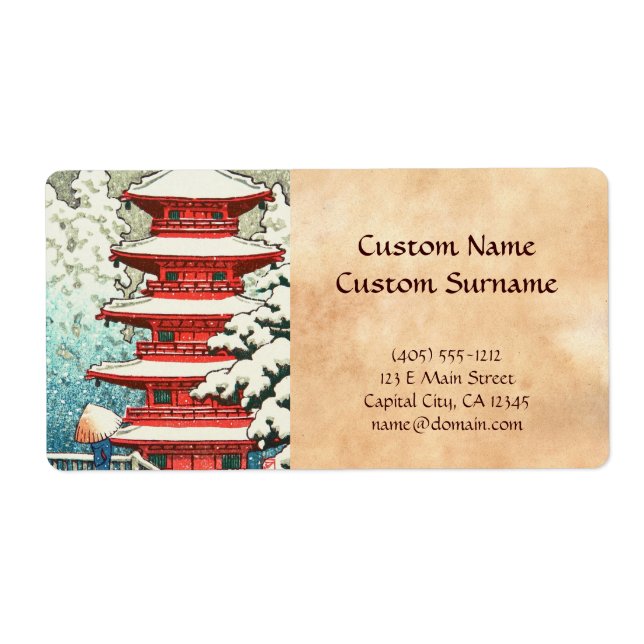 Pagoda in der Schneekase Hasui shin hanga art (Vorne)