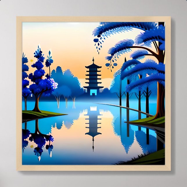 Pagoda Malerei japan Gebäude Sonnenaufgang sehen b Poster (pagoda painting japan building sunrise look bluish)