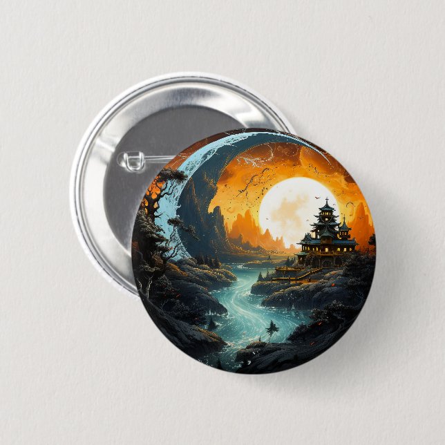 Pagoda Palace River Yin Yang Martial Arts Button (Vorne & Hinten)