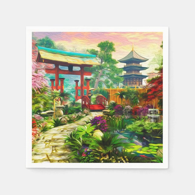 Pagoda Sakura und Wasserfall Serviette (Vorderseite)