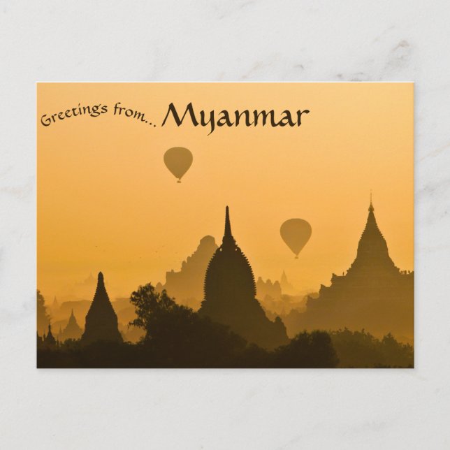 Pagodas und Balloons Sonnenuntergang in Old Bagan  Postkarte (Vorderseite)