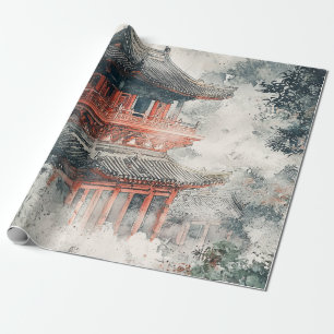 Pagode auf Crimson Mountain mit Tuschewaschung (1) Geschenkpapier