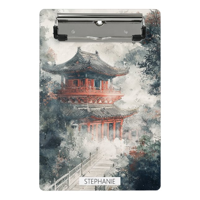 Pagode auf Crimson Mountain mit Tuschewaschung (1) Mini Klemmbrett (Vorderseite)