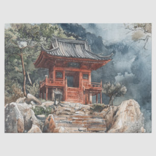 Pagode auf dem Crimson Mountain, Tuschwaschung (2) Seidenpapier