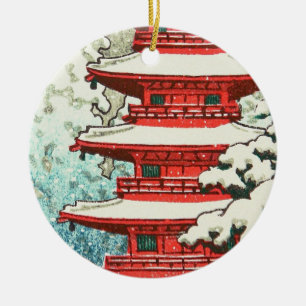 Pagode im Schnee Kawase Hasui shin hanga Kunst Keramikornament