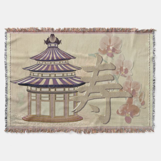 Pagode Rose Mixed Media Oriental Decke (Vorderseite)
