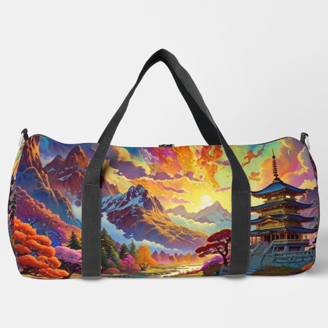 Pagode und farbenfrohe Landschaft Duffle Bag (Vorderseite)