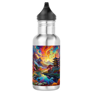 Pagode und farbenfrohe Landschaft Edelstahlflasche