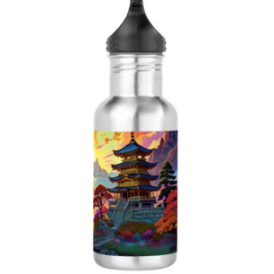 Pagode und farbenfrohe Landschaft Edelstahlflasche