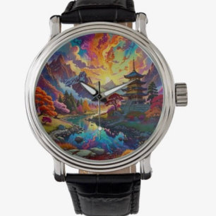 Pagode und farbenfrohe Landschaft eWatch Armbanduhr