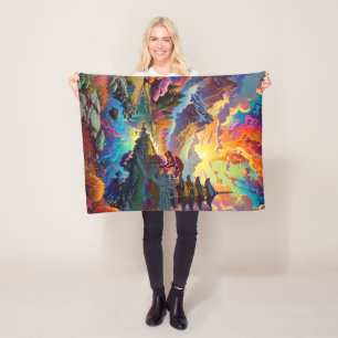 Pagode und farbenfrohe Landschaft Fleecedecke