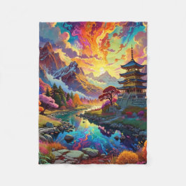 Pagode und farbenfrohe Landschaft Fleecedecke