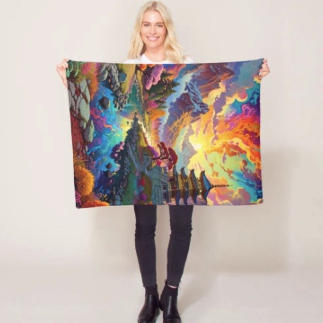 Pagode und farbenfrohe Landschaft Fleecedecke (Vibrant Pagoda  Fantasy Landscape blanket - soft and colourful available  in 3 different sizes. 
)