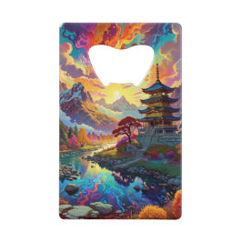 Pagode und farbenfrohe Landschaft Geldbeutel Flaschenöffner