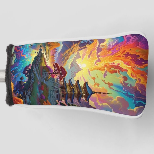 Pagode und farbenfrohe Landschaft Golf Headcover (Vorderseite)