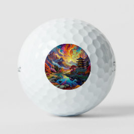 Pagode und farbenfrohe Landschaft Golfball