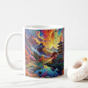 Pagode und farbenfrohe Landschaft Kaffeetasse