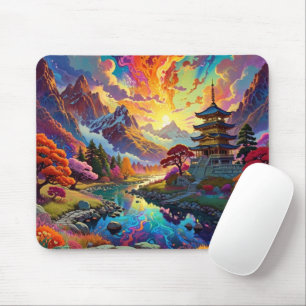 Pagode und farbenfrohe Landschaft Mousepad
