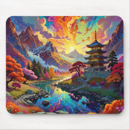 Pagode und farbenfrohe Landschaft Mousepad