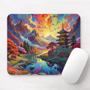 Pagode und farbenfrohe Landschaft Mousepad