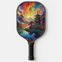 Pagode und farbenfrohe Landschaft Pickleball Schläger