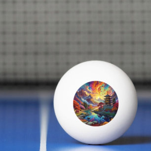 Pagode und farbenfrohe Landschaft Ping-Pong-Ball Tischtennisball