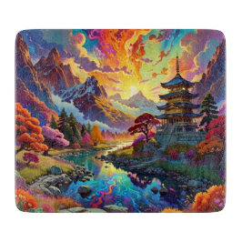 Pagode und farbenfrohe Landschaft Schneidebrett