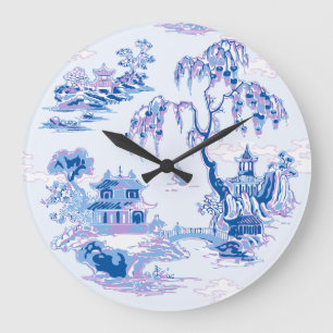 Pagodengarten in Blau und Lila Große Wanduhr