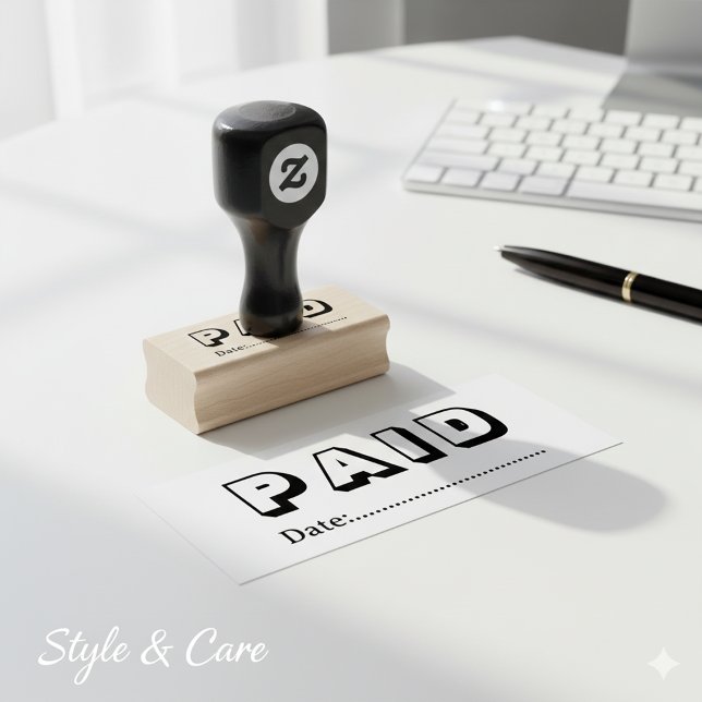 Paid with Blank Date Wooden Gummistempel (Paid with Blank Date Wooden Rubber Stamp)