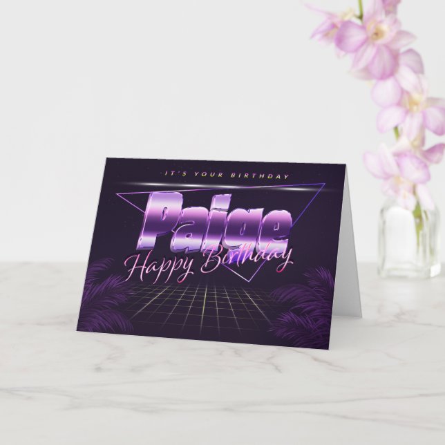 Paige Name Vorname lila retro Karte Geburtstag (Orchidee)