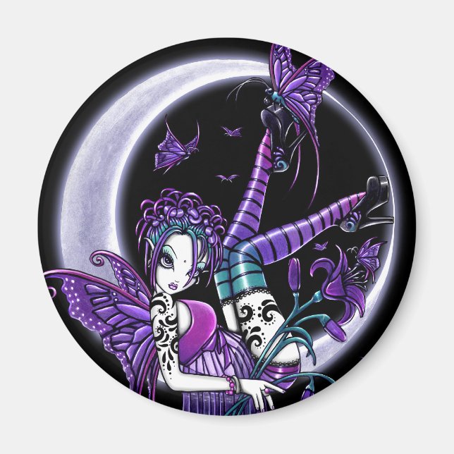 "Paige" Rainbow Butterfly Moon Fairy Magnet (Vorne)