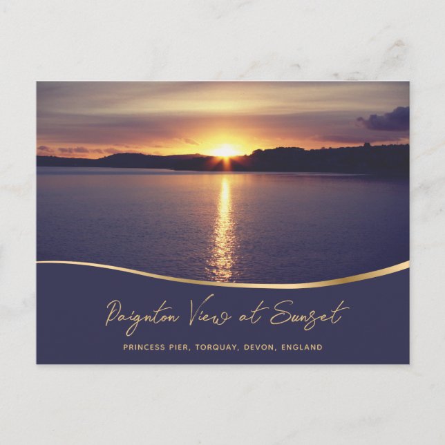 Paignton View bei Sunset Torbay Devon England Postkarte (Vorderseite)