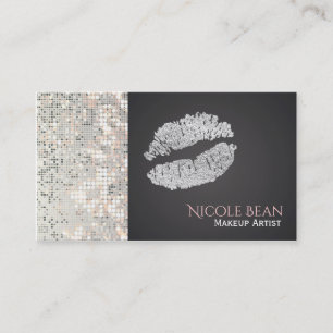 Pailletten Glitter & Silberne Lippen Chic Visitenk Visitenkarte